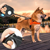 Pet Dog Retractable Extendable Leash Lead 4.5m with LED Flashlight & Garbage Bag